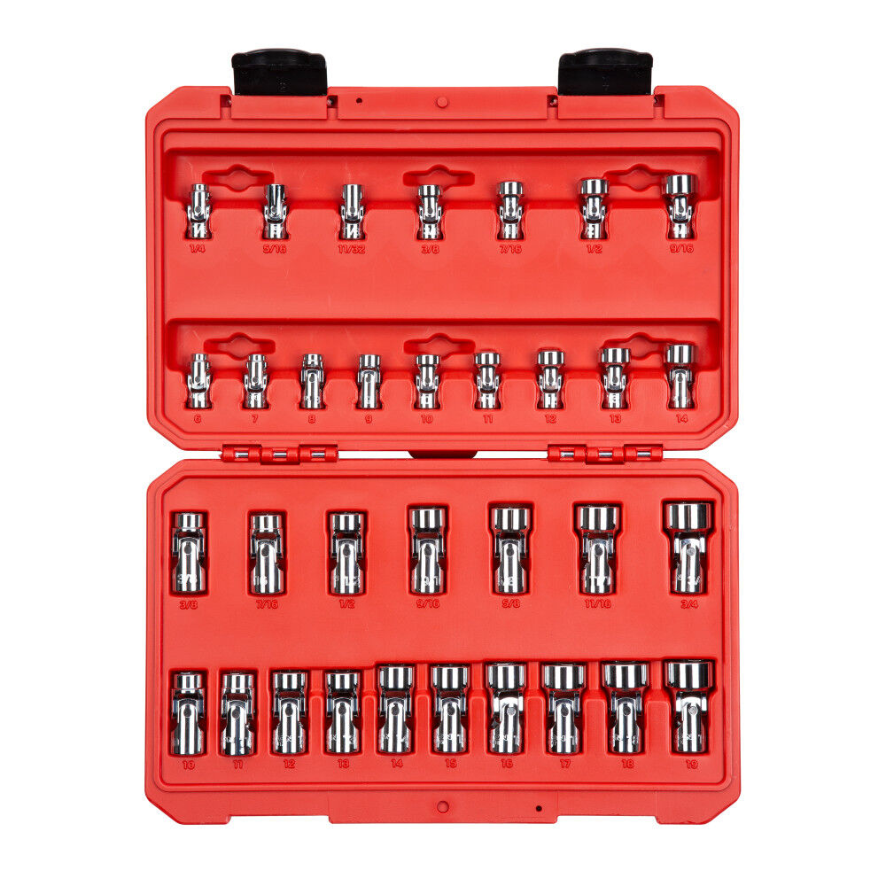 Tekton 1/4, 3/8 Inch 6 Point U-Joint Socket Set, (1/4-3/4 Inch, 6-19 mm)