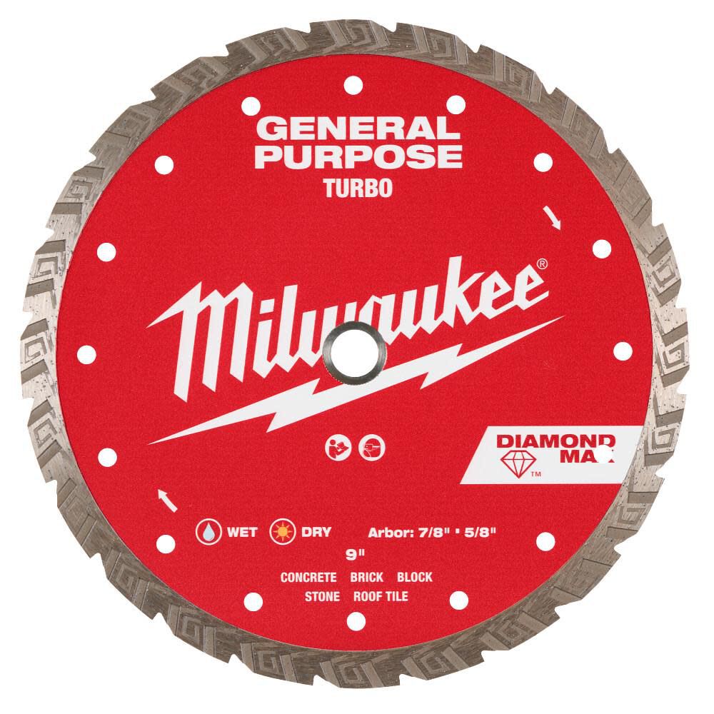 Milwaukee DIAMOND MAX 9 Inch Turbo Rim Diamond Blade for Concrete, Stone, and Brick