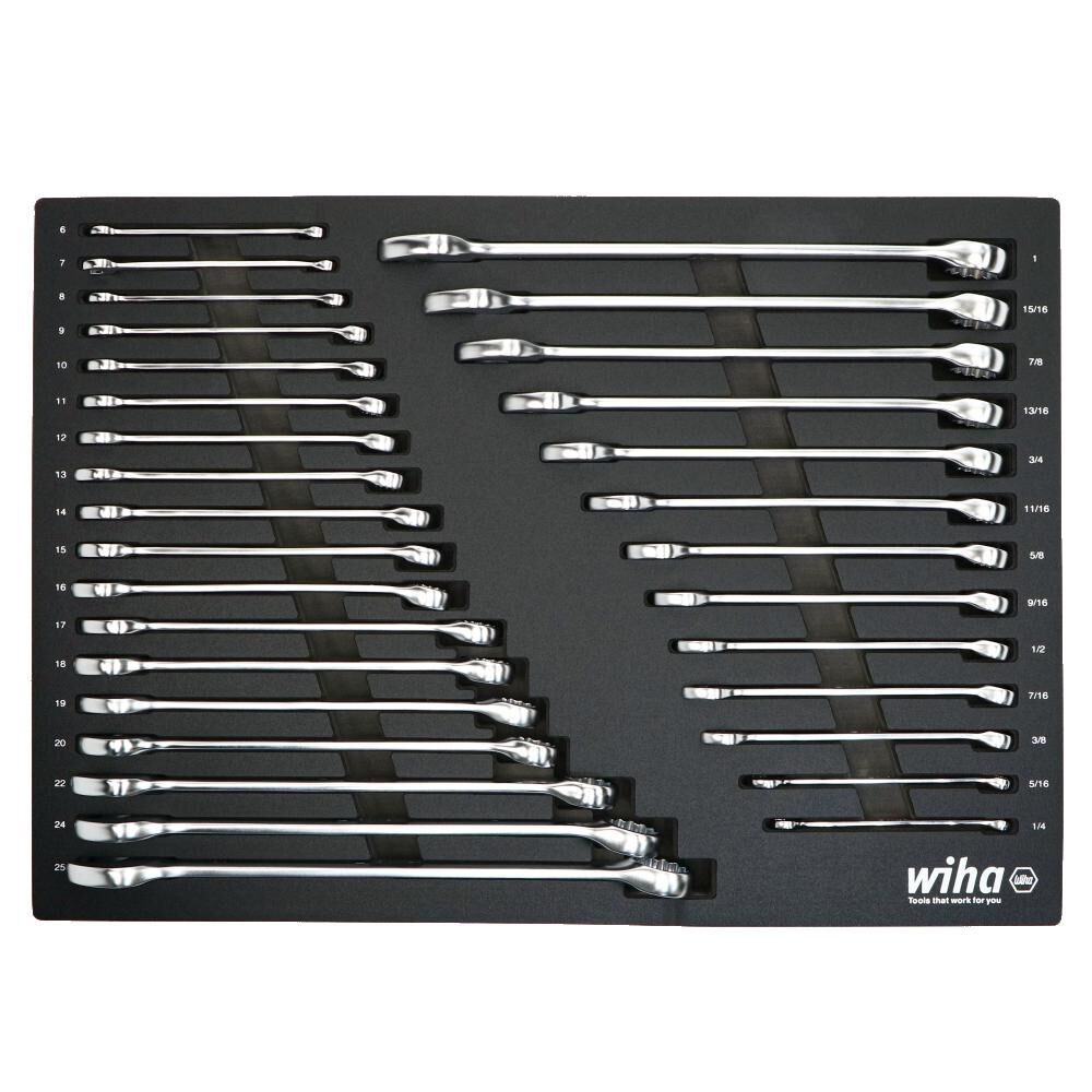 Wiha Combination Wrench Tray Set, SAE & Metric, 31 Pieces