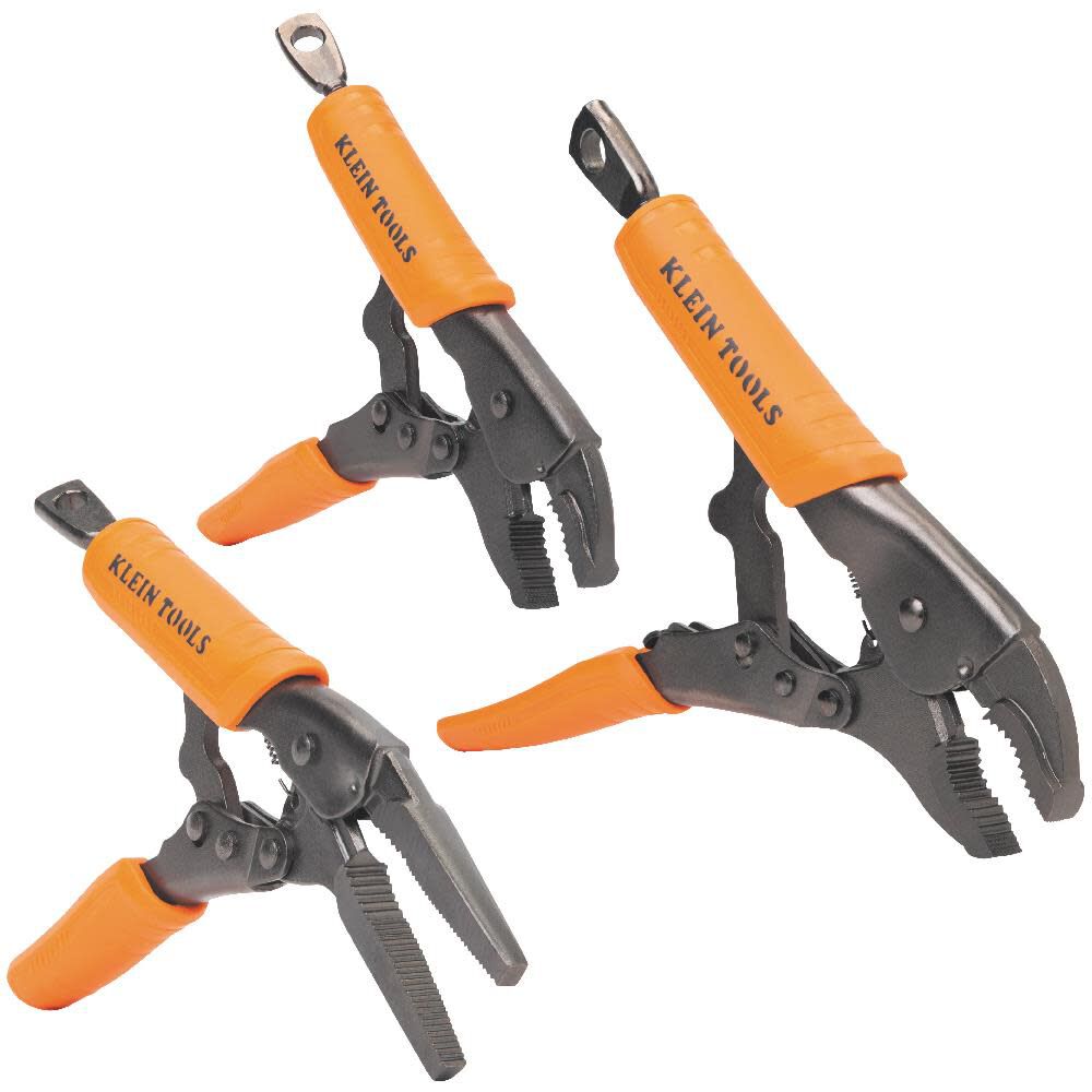 Klein Tools 3-Piece Locking Curved Pliers Set, Long Nose 6-Inch, Curved Jaw 7- and 10-Inch