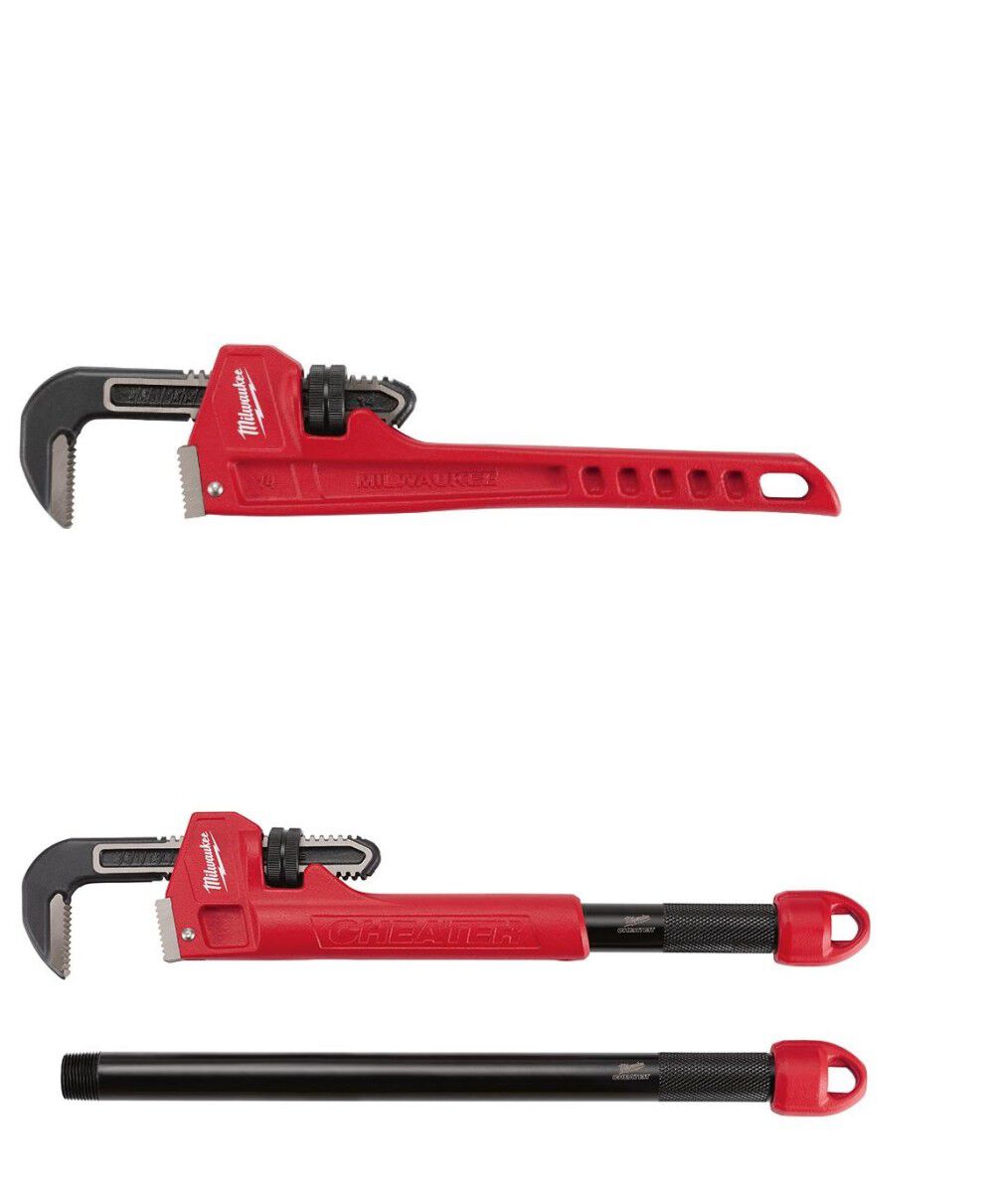 Milwaukee Cheater Pipe Wrench & 14inch Steel Pipe Wrench Bundle