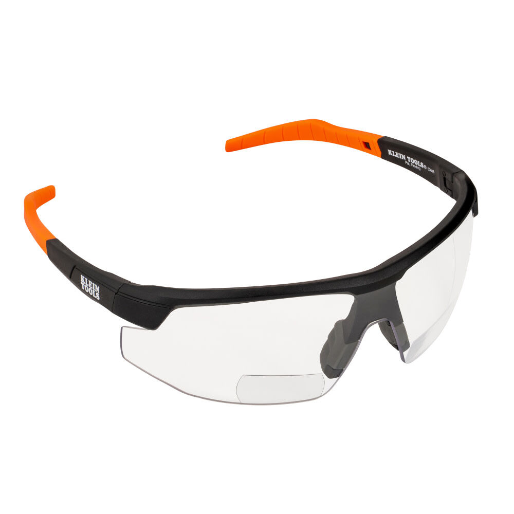 Klein Tools Low Profile Bifocal Safety Glasses Black and Orange Frame Anti Fog Lens 2.00 Diopter