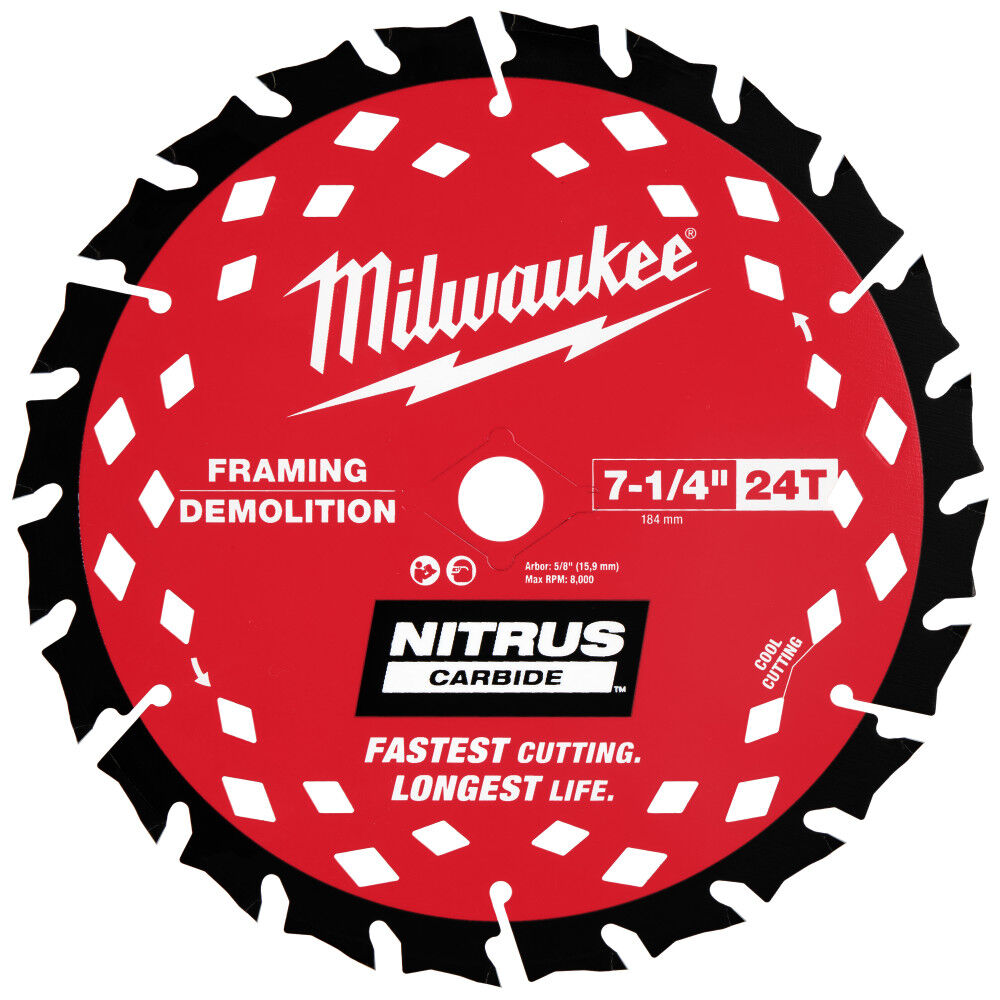 Milwaukee 7-1/4 Inch 24T NITRUS Carbide Framing and Demolition Circular Saw Blade, 3 Pieces