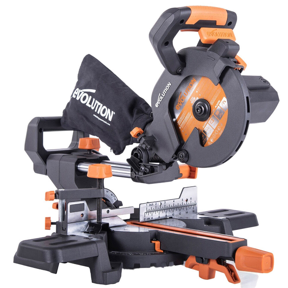 Evolution Power Tools 120V 10A 3700 Rpm 185 mm Sliding Compound Miter Saw with TCT Blade