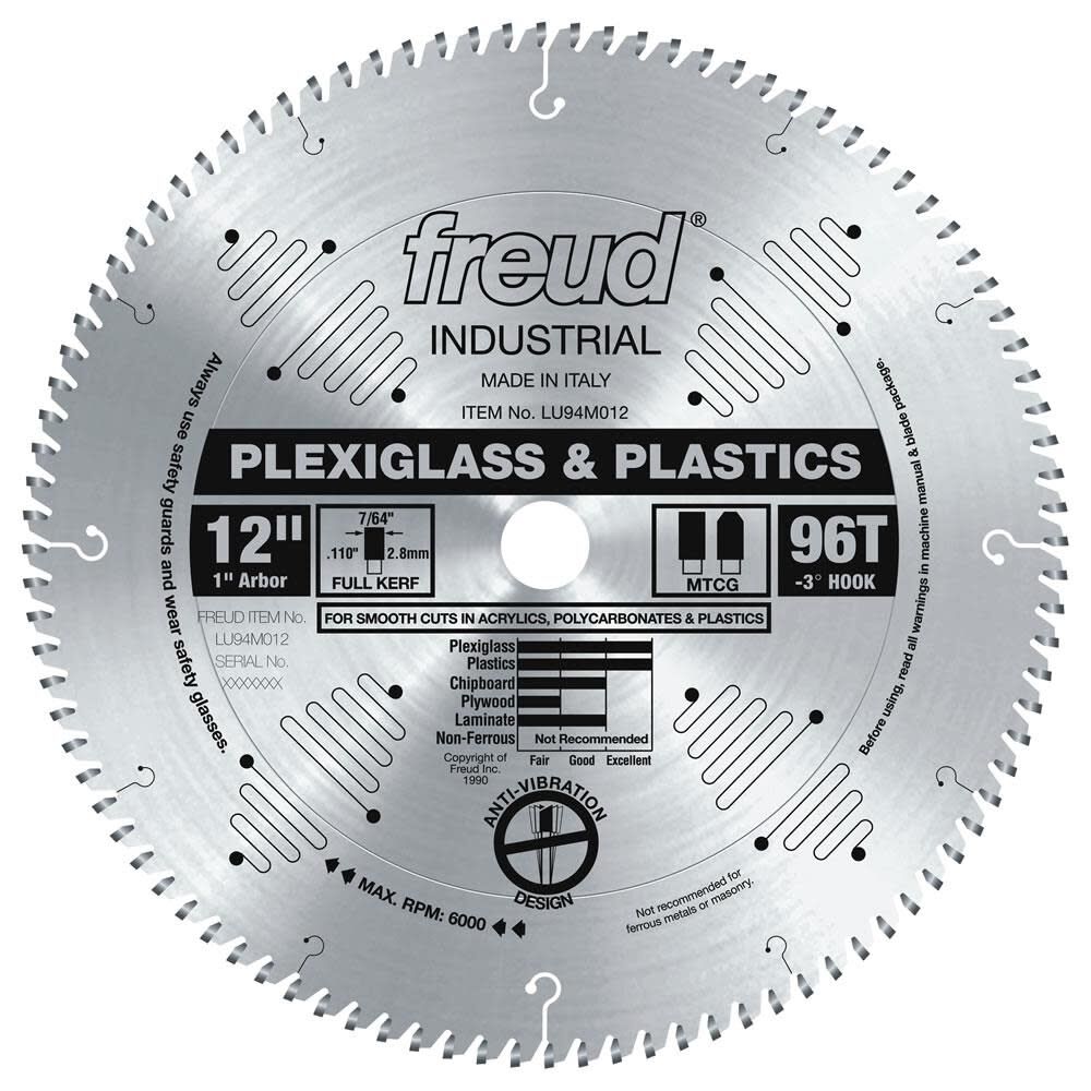 Freud 12in Blade for Plexiglass/Plastics