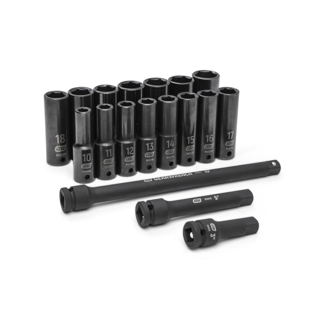 GEARWRENCH 1/2in Drive Deep Metric Impact Socket Set 18pc