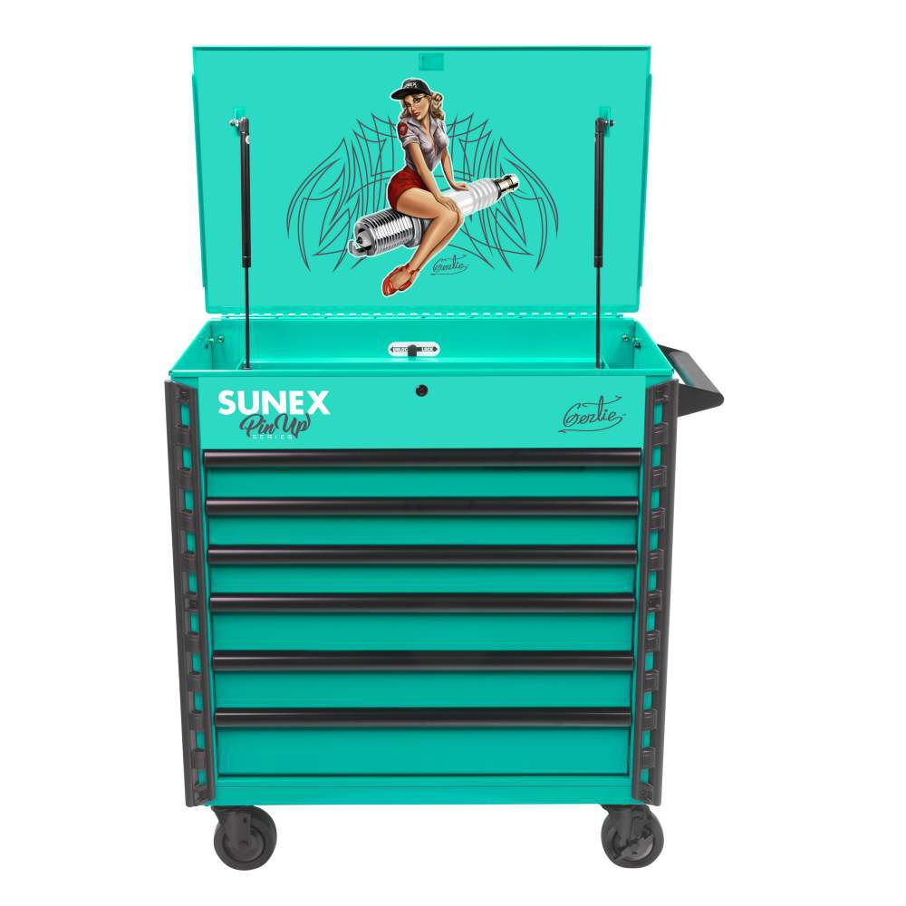 Sunex 39 Inch 6 Drawer Premium Service Cart with Premium Pinup Series Gertie Design