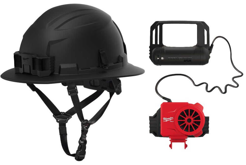 Milwaukee BOLT Black Full Brim Safety Helmet Type 2 Class E & USB Cooling Fan