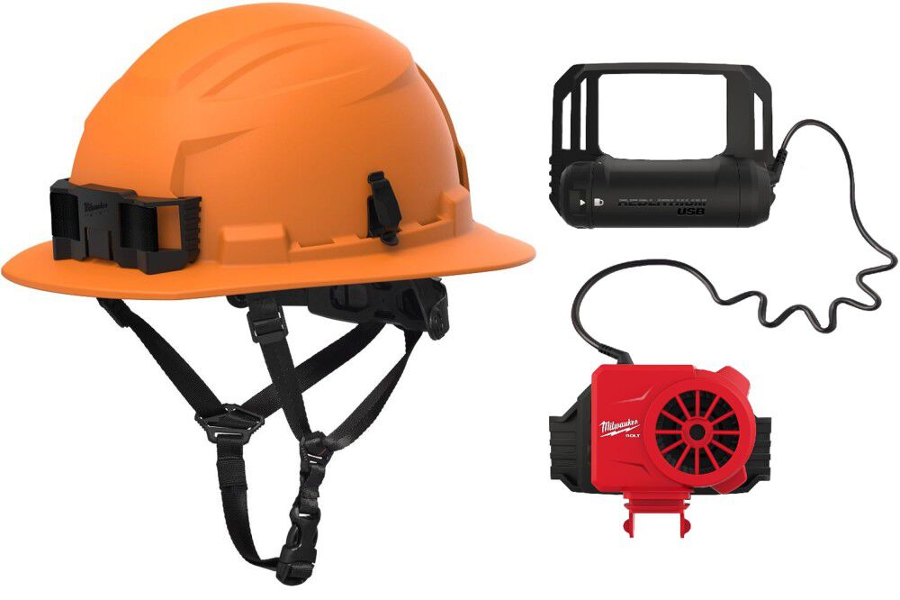 Milwaukee BOLT Orange Full Brim Safety Helmet Type 2 Class E & USB Cooling Fan
