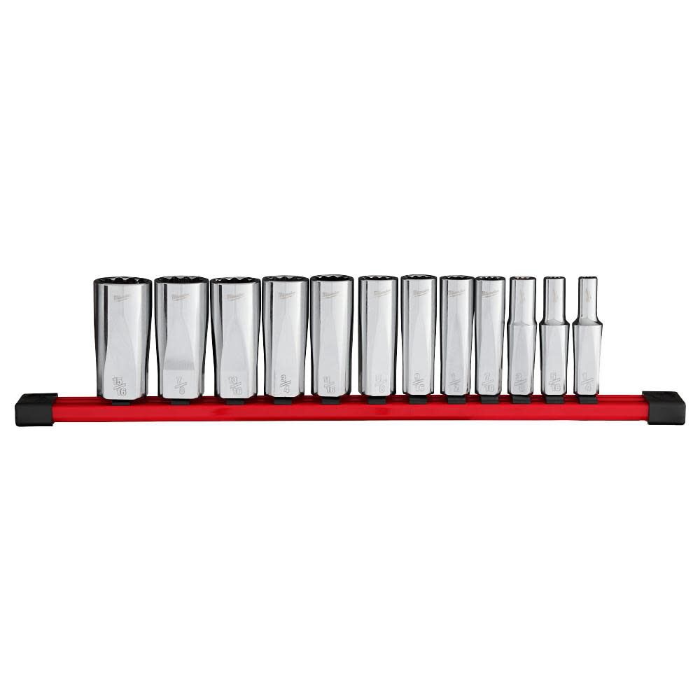 Milwaukee 3/8 Inch Drive 12-Point Deep Well SAE Socket Set, 12 Pieces