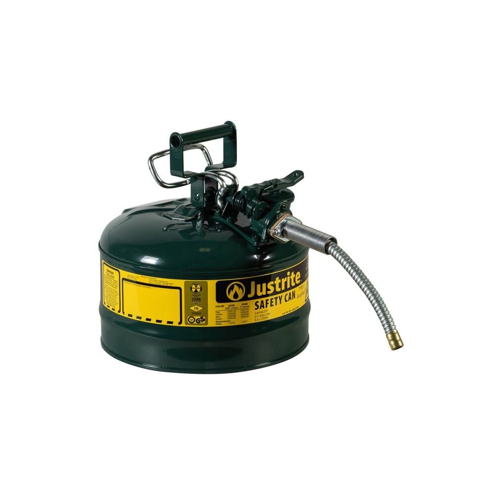 Justrite 2.5 Gal Steel Safety Green Oil Can Type II