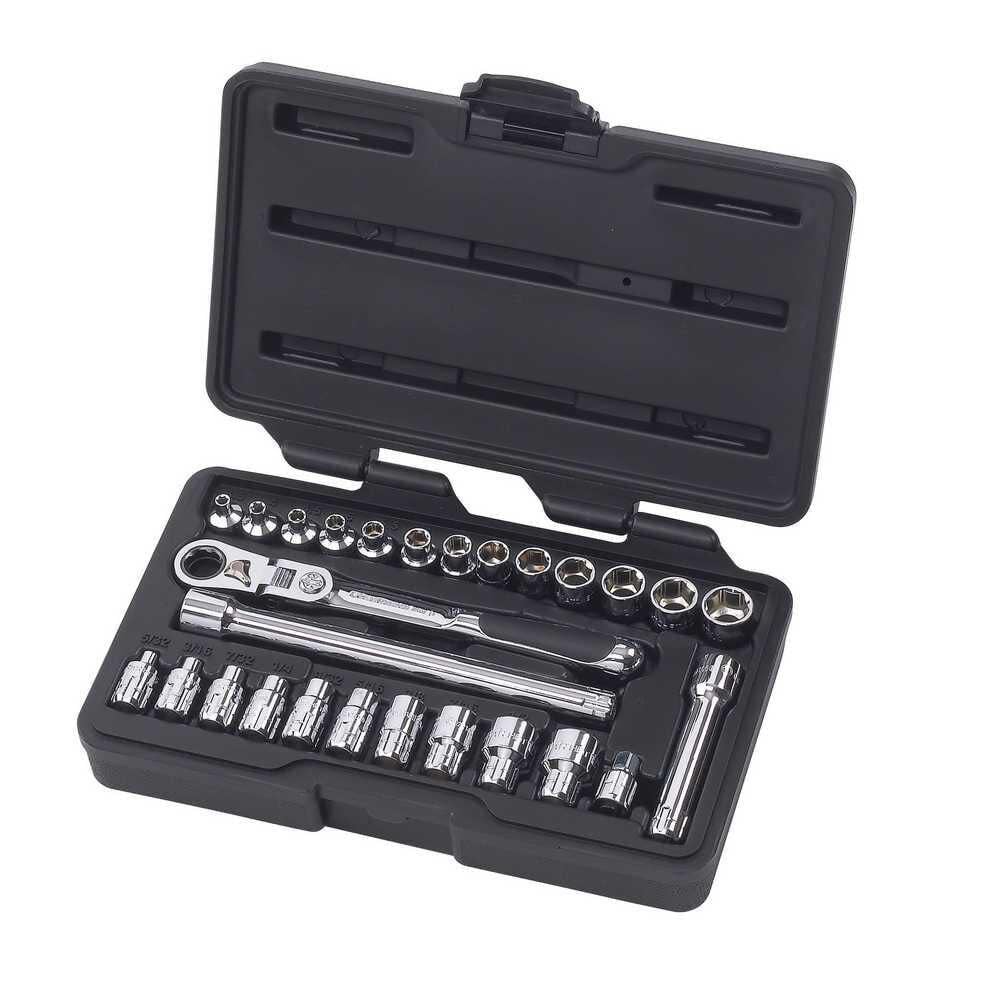 GEARWRENCH 27 Pc 1/4in Drive Pass-Thru 6 Point Standard SAE/Metric Mechanics Tool Set