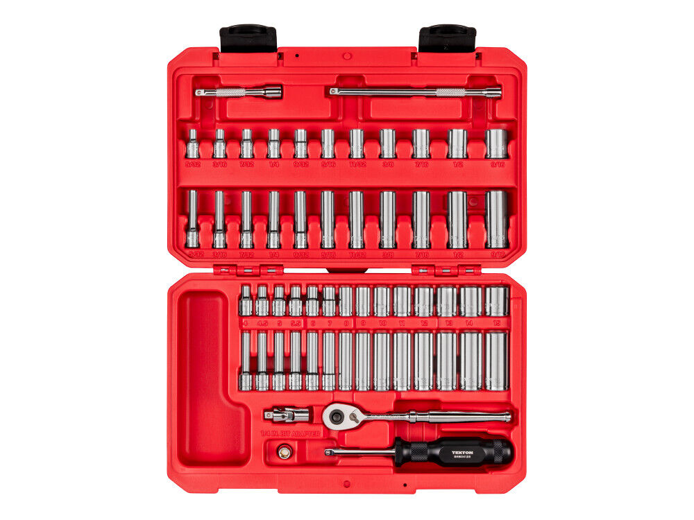 Tekton 1/4 Inch 6 Point Socket and Ratchet Set, 5/32 – 9/16 Inch, 4 – 15 mm