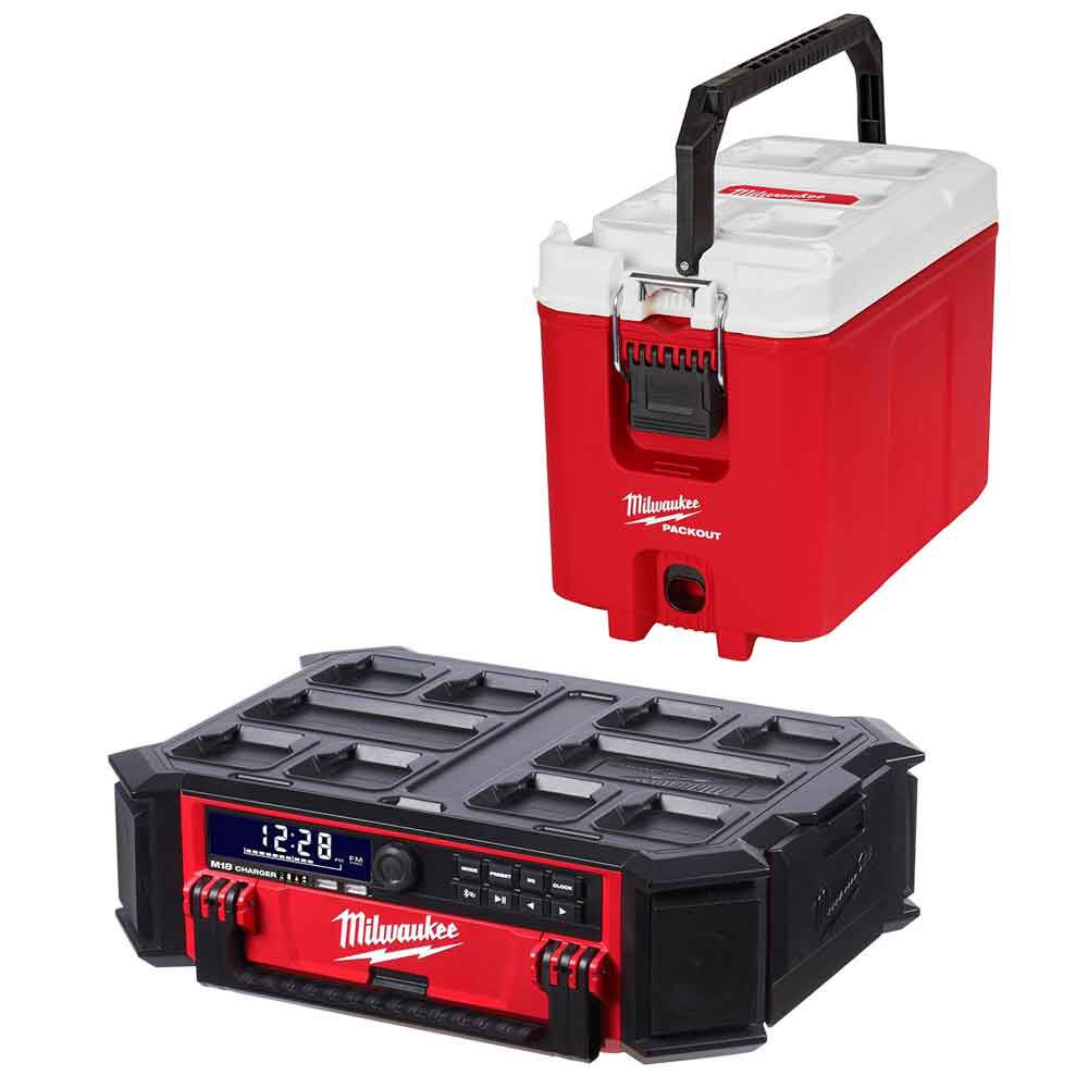 Milwaukee M18 PACKOUT Radio + Charger & 16Qt PACKOUT Cooler Bundle (Bare Tool)
