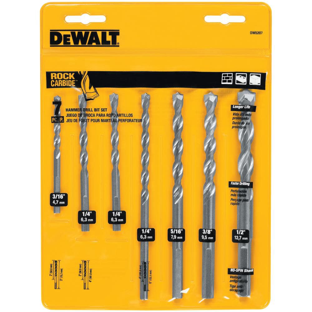 DEWALT 7 pc. Percussion Mason Drill Bit Set