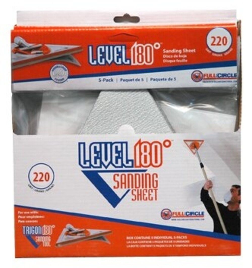Full Circle Level180 Sandpaper Triangle Sheets 220 Grit- 5 pk