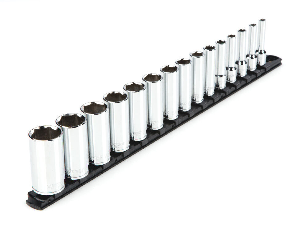 Tekton 3/8 Inch Deep 6 Point Socket Set, 15 Piece (1/4-1 Inch)