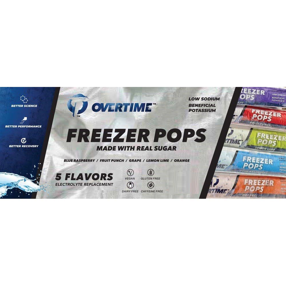 Overtime 3 Oz Sugar Variety Pack Electrolyte Replacement Freezer Pop 150q Qty