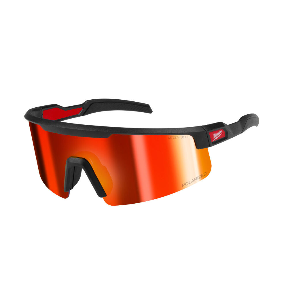 Milwaukee Polarized Wrap Around Safety Glasses – Red Mirrored Dual Coat Lenses