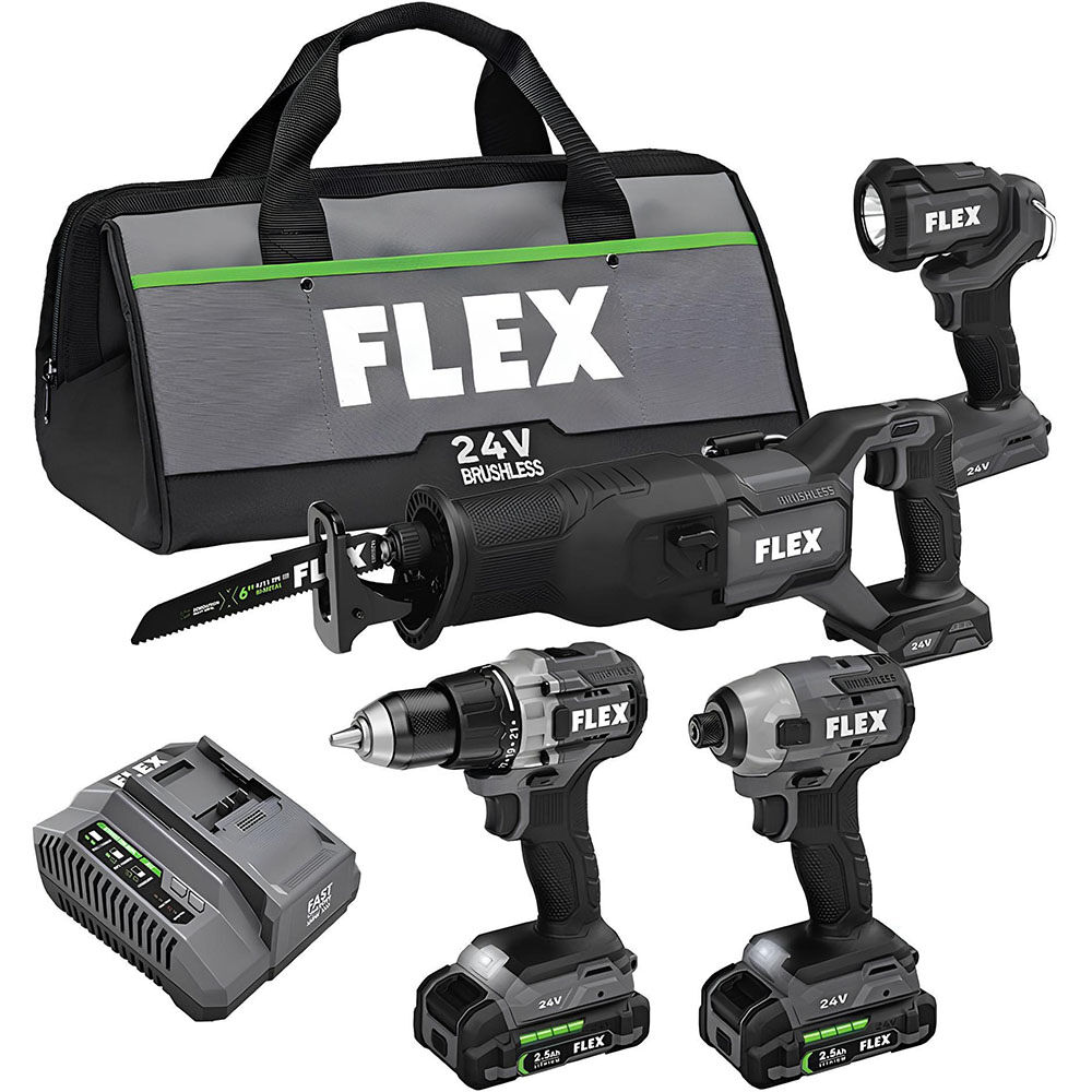 FLEX 24V Drill Driver Impact Driver Reciprocating Saw and Work Light Kit