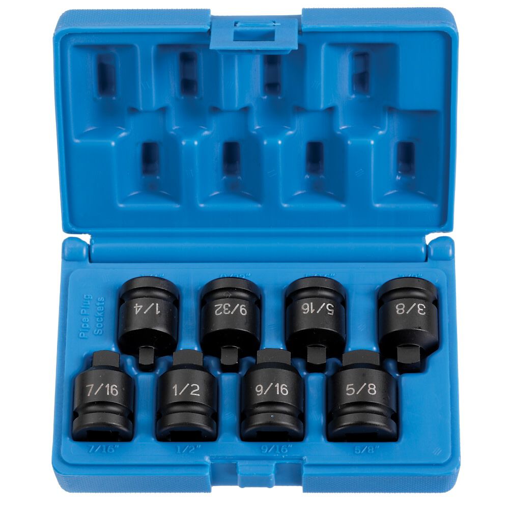 Grey Pneumatic 1/4 – 5/8 Inch Standard Pipe Plug Impact Socket Set 8 Piece