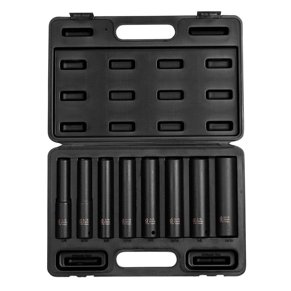 Sunex 8 pc. 1/2 In. Drive SAE 5 In. Extra Long Deep Impact Socket Set
