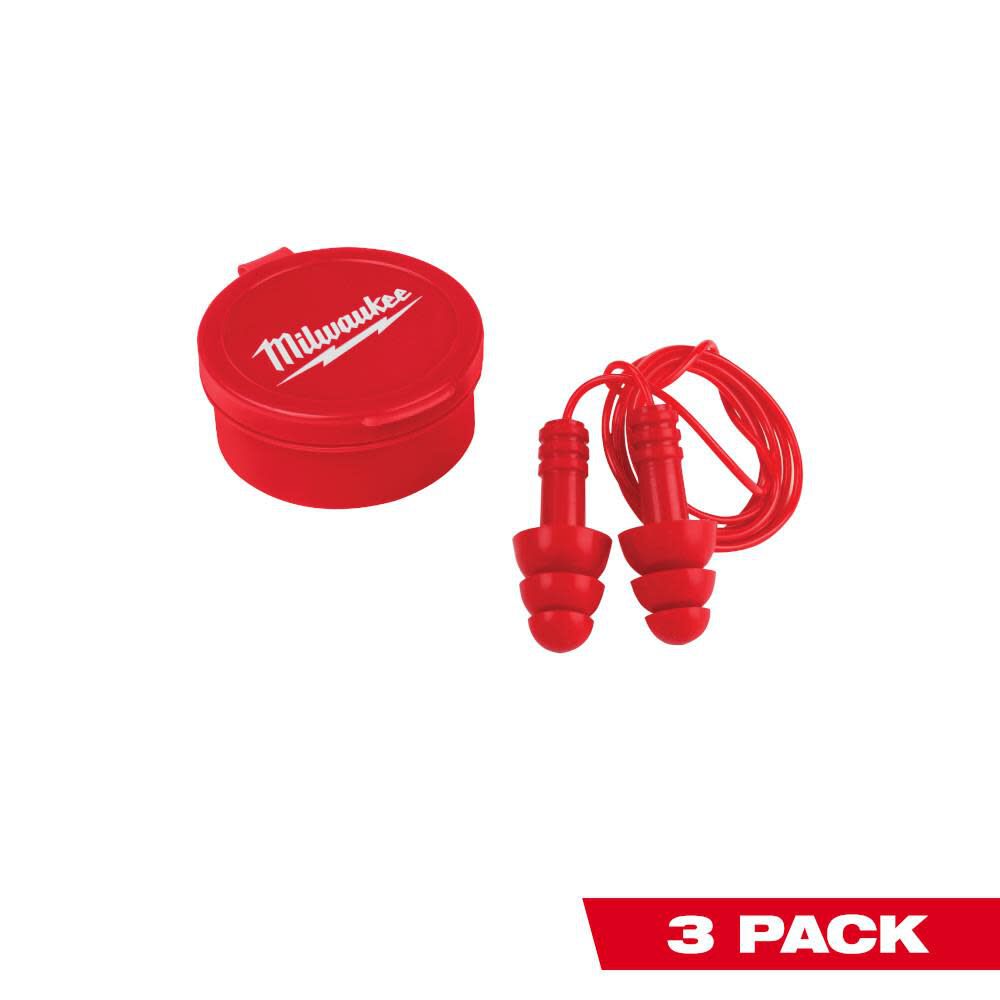 Milwaukee Reusable Corded Earplugs 3 Pack