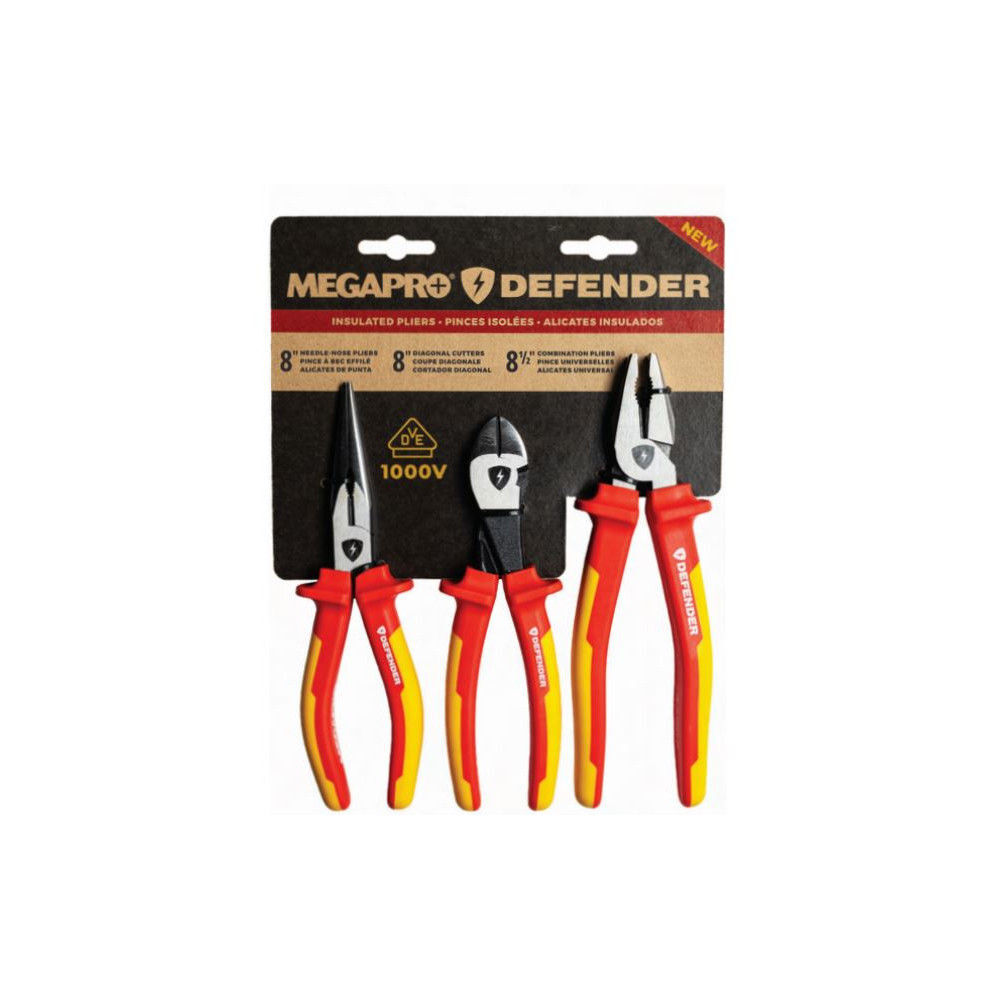 Megapro 1000V VDE Certified Cr-Mo Steel Insulated Pliers Set, 3 Pieces