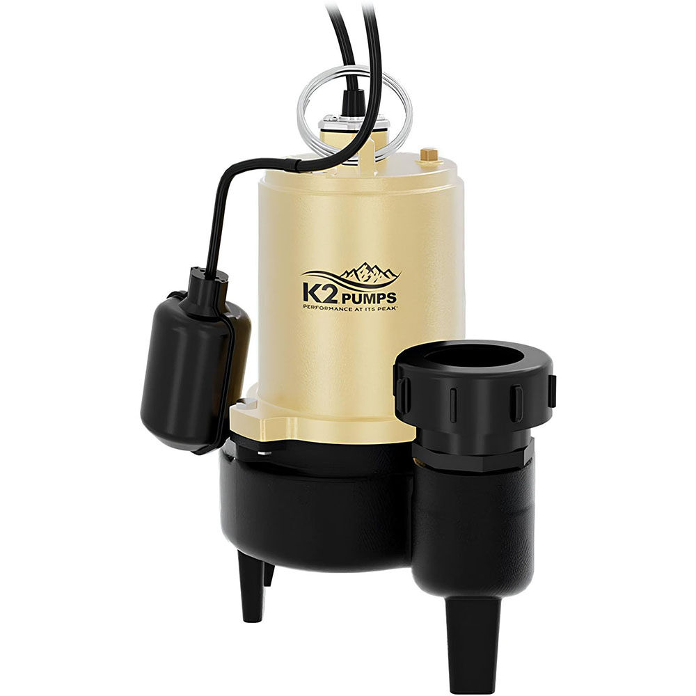 K2 Pumps Sewage Pump 3/4 HP Cast Iron with Piggyback Tethered Switch