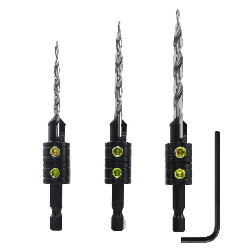 Make It Snappy Drill Bit 1/4in Hex Tapered Drill Countersink Set 3pc