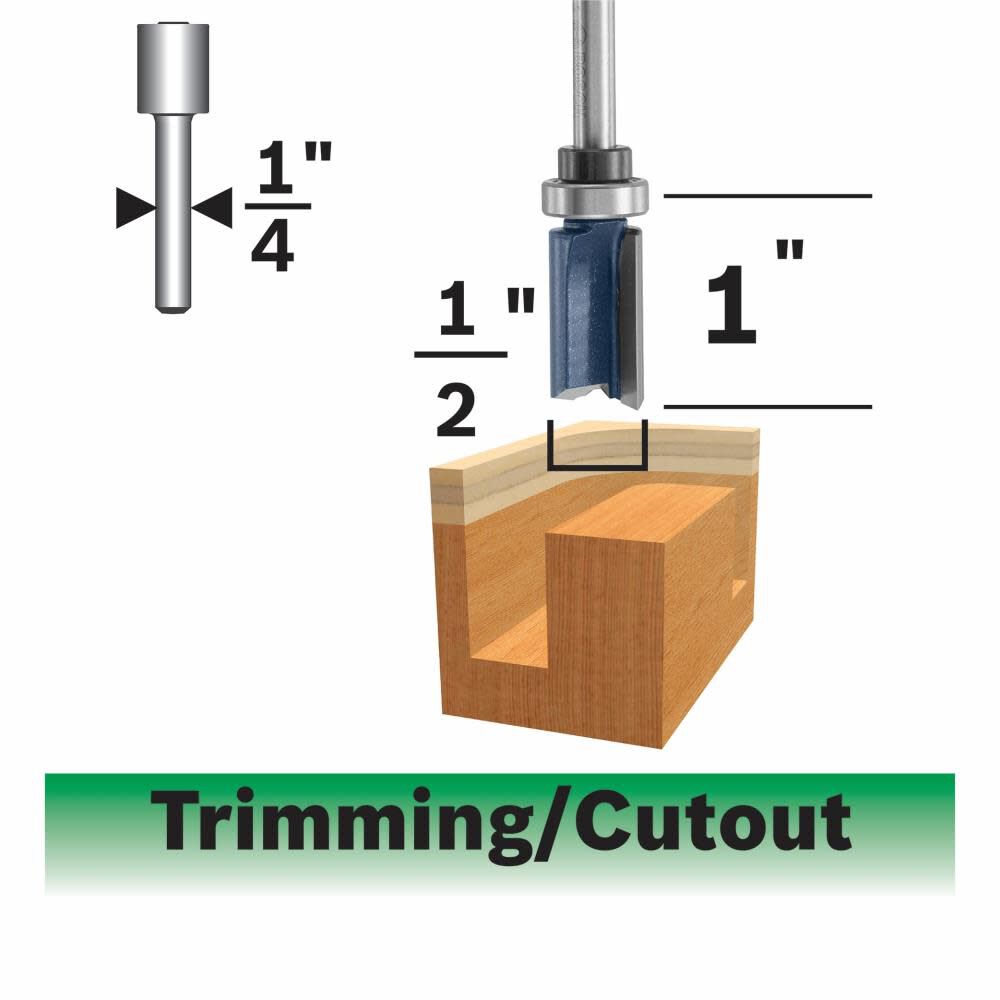 Bosch 1/2in x 1in Carbide Tipped Double Flute Top Bearing Straight Trim Router Bit
