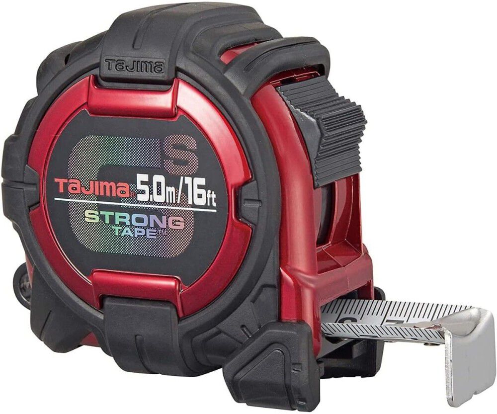 Tajima GS-Lock 16 Ft. x 1 Inch Steel SAE and Metric Tape Measure, Red and Black