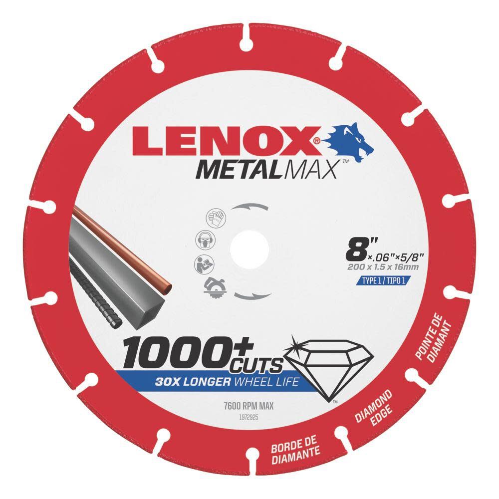 Lenox MetalMax 8 Inch Segmented Rim Diamond Edge Cutoff Wheel for Metal