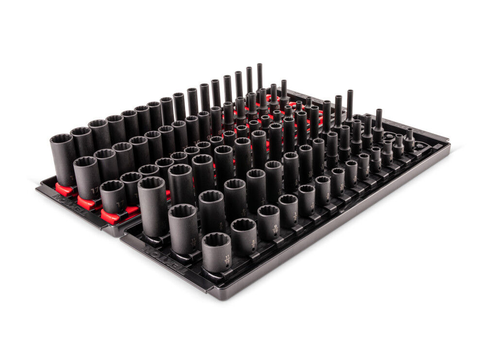 Tekton 1/4 Inch Shallow, Semi-Deep, Deep 12 Point Impact Sockets, 87 Pieces