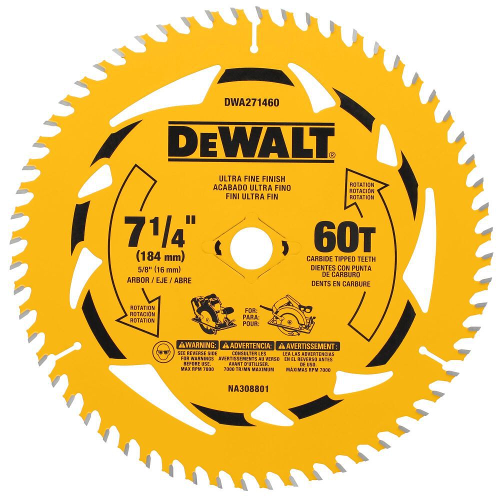DEWALT 7-1/4 Inch Circular Saw Blade 60 Tooth with 5/8 Inch Arbor