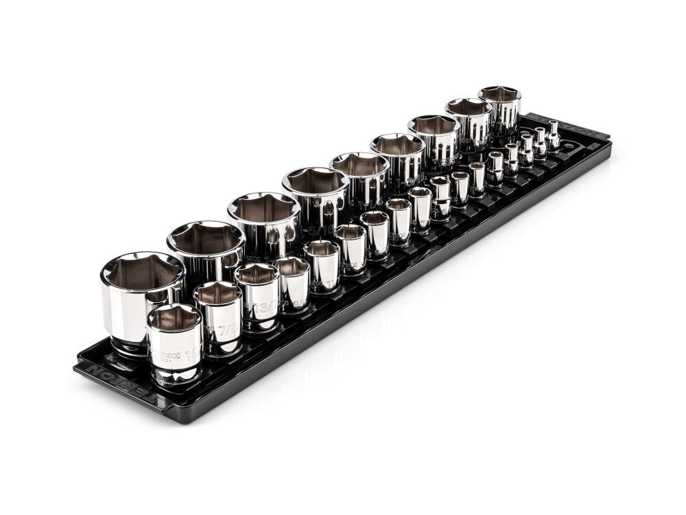 Tekton 1/4, 3/8, 1/2 Inch 6 Point Socket Set with Rails, 26 Pieces