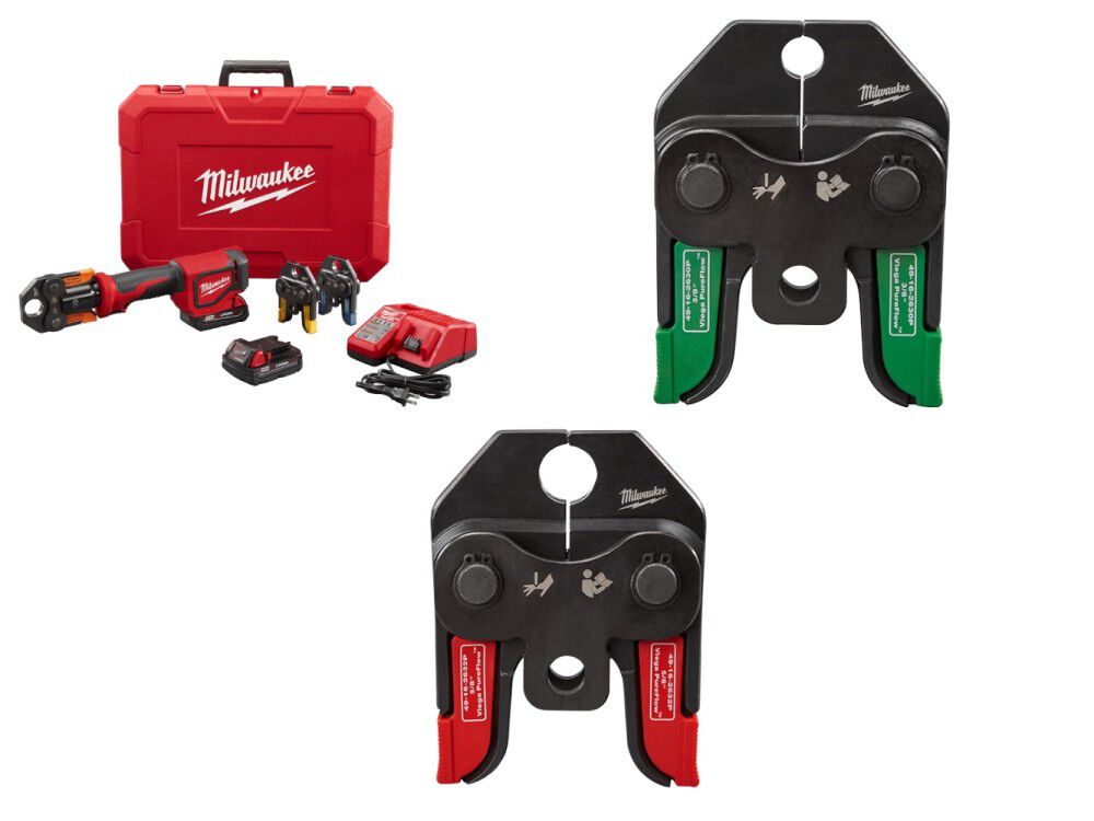 Milwaukee M18 Short Throw Press Tool Kit with Viega PureFlow Kit with 3/8 Inch and 5/8 Inch Viega PureFlow Jaws Bundle