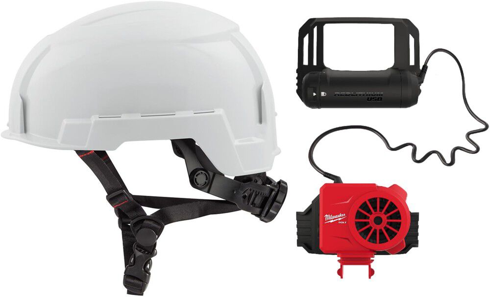 Milwaukee BOLT White Helmet Class E & USB Cooling Fan Bundle