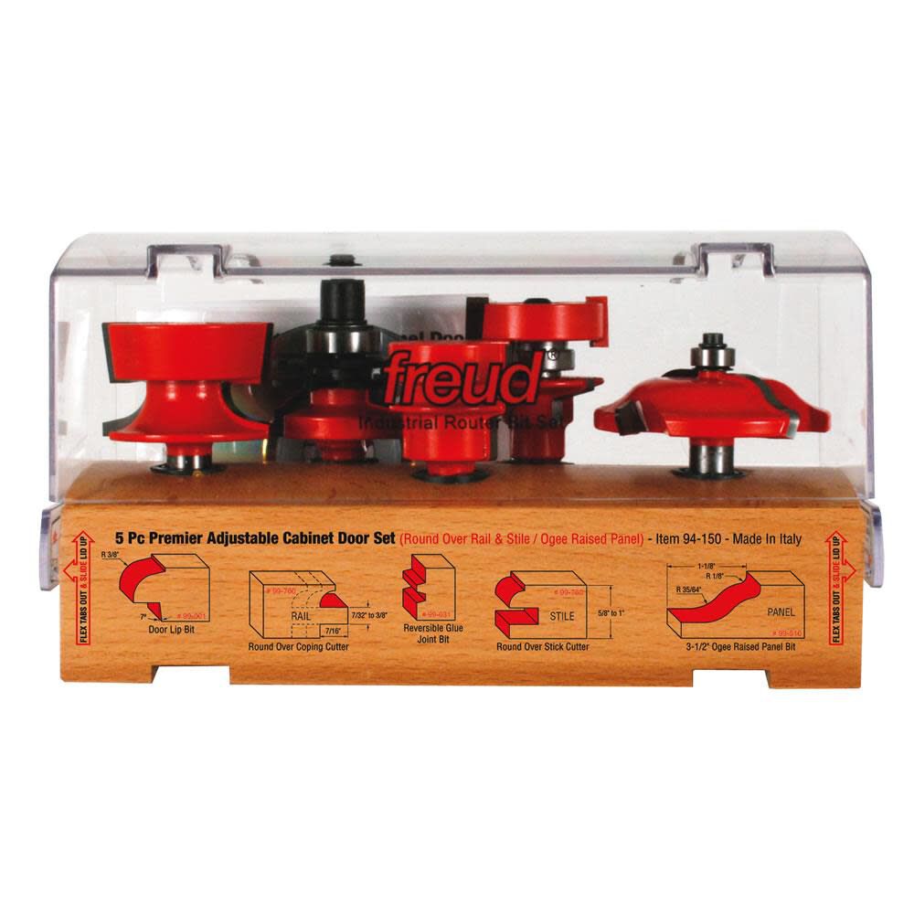 Freud 5 piece Premier Adjustable Cabinet Bit Set