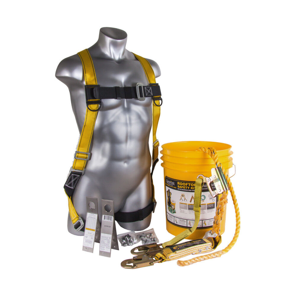 Guardian Fall Protection BOS-R25 Bucket of Safe Tie Complete Roofer Kit with Harness & Anchor