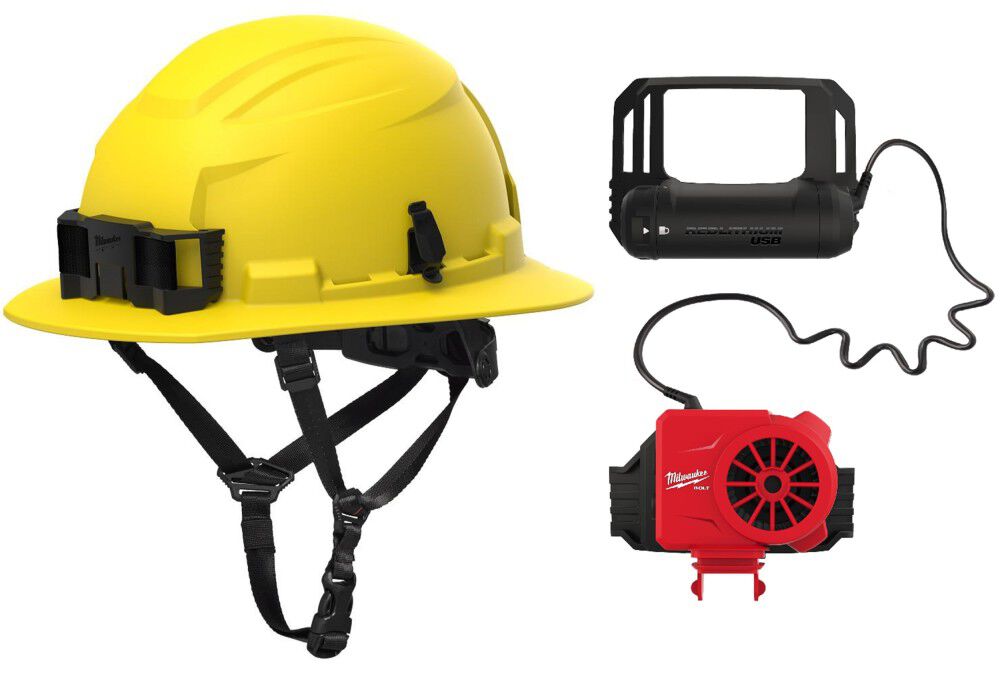 Milwaukee BOLT Yellow Full Brim Safety Helmet Type 2 Class E & USB Cooling Fan