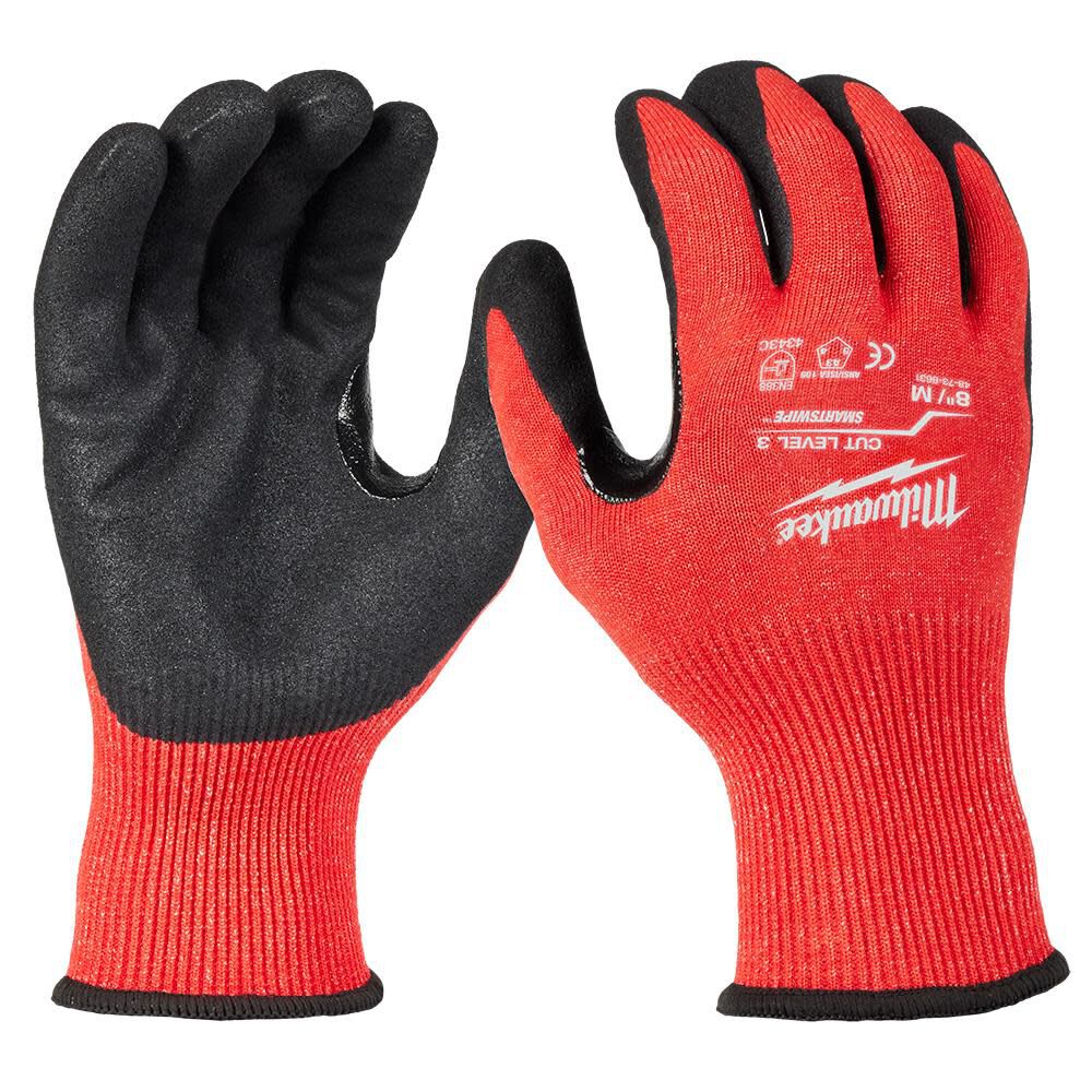 Milwaukee Cut Level 3 Nitrile Dipped Gloves, Red, Medium