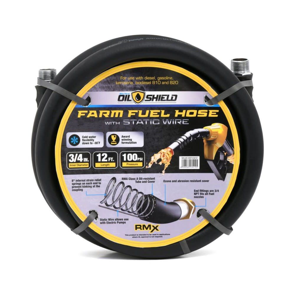 BluBird OilShield 3/4 Inch x 12 Ft. Rubber Farm Fuel Transfer Hose with Wire