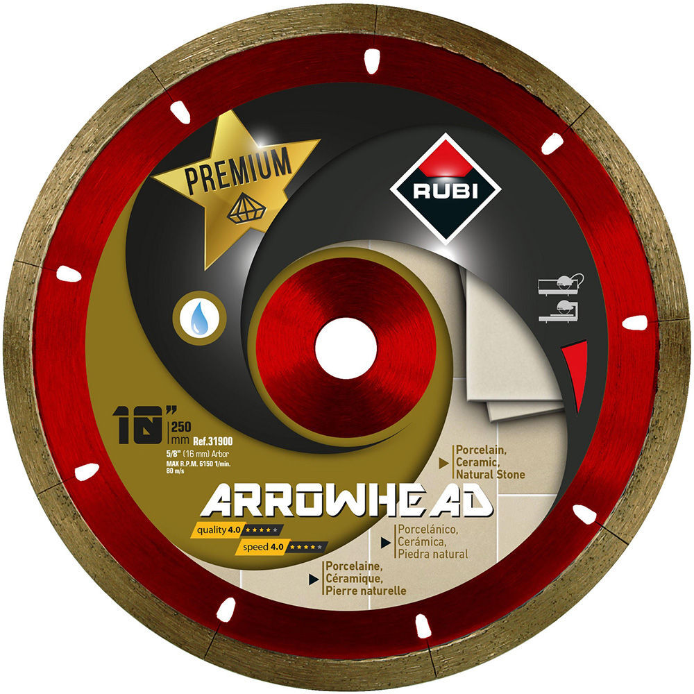 Rubi Tools Arrowhead 10 Inch Premium Continuous Rim Diamond Blade for Porcelain Tile and Stone