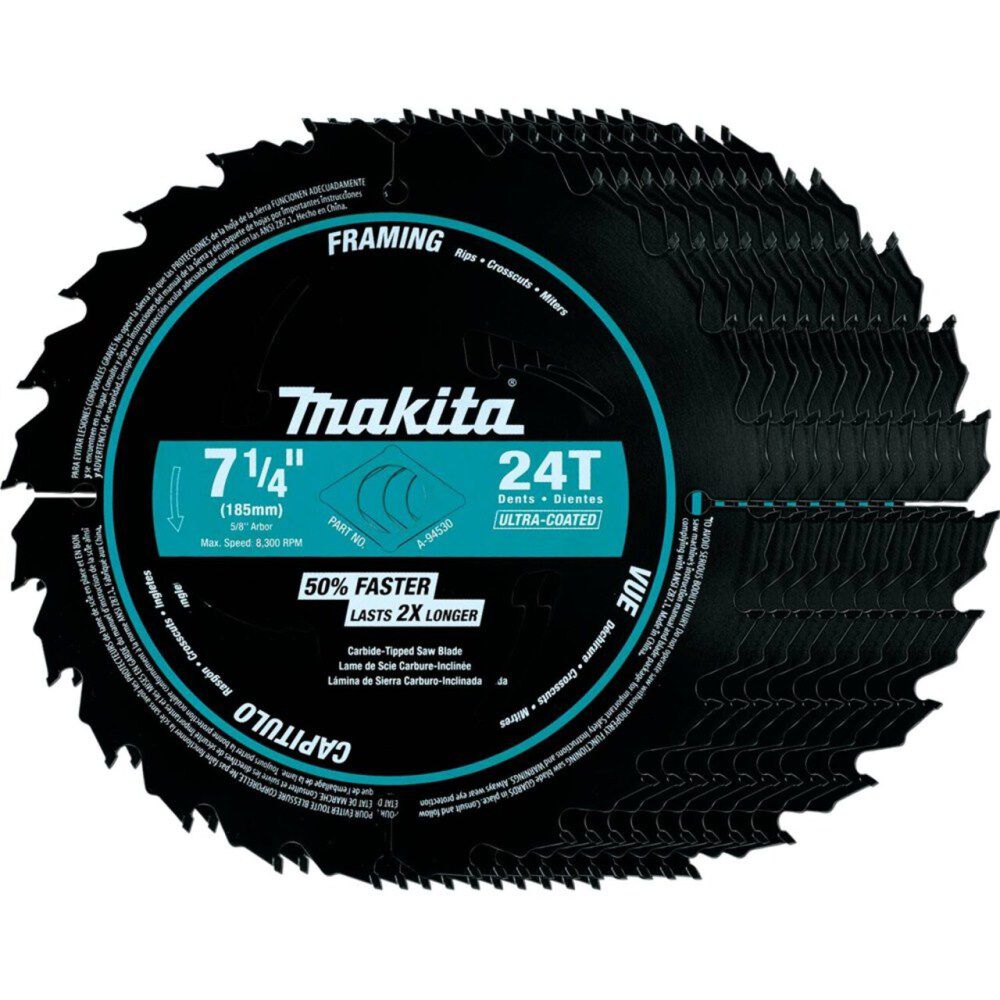 Makita 7 1/4 Inch 24T Carbide Tipped Ultra Coated Framing Circular Saw Blade 10 Pieces