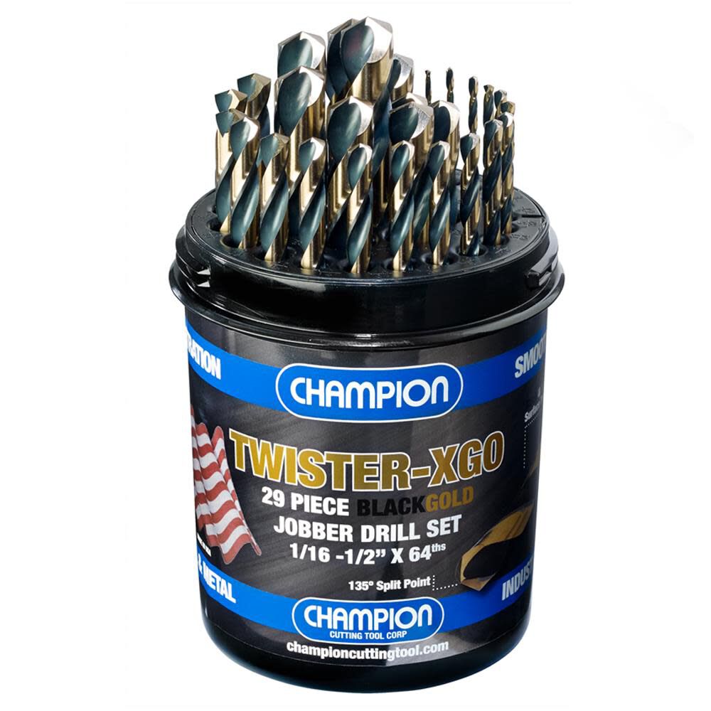 Champion Cutting Tool TWISTER-XGO 29 Piece Black & Gold Jobber Drill Bit Set 1/16-1/2 In. x 64ths