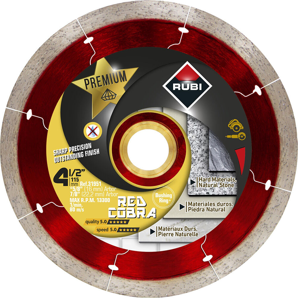 Rubi Tools Red Cobra 4 Inch Premium Segmented Rim Diamond Blade for Hard Materials