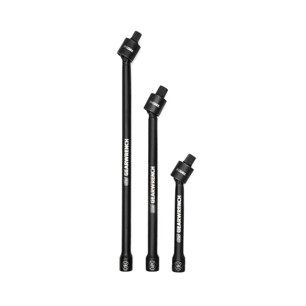 GEARWRENCH 3/8in Drive X-Core Pinless Universal Joint Impact Extension Set 6in 9in and 12in