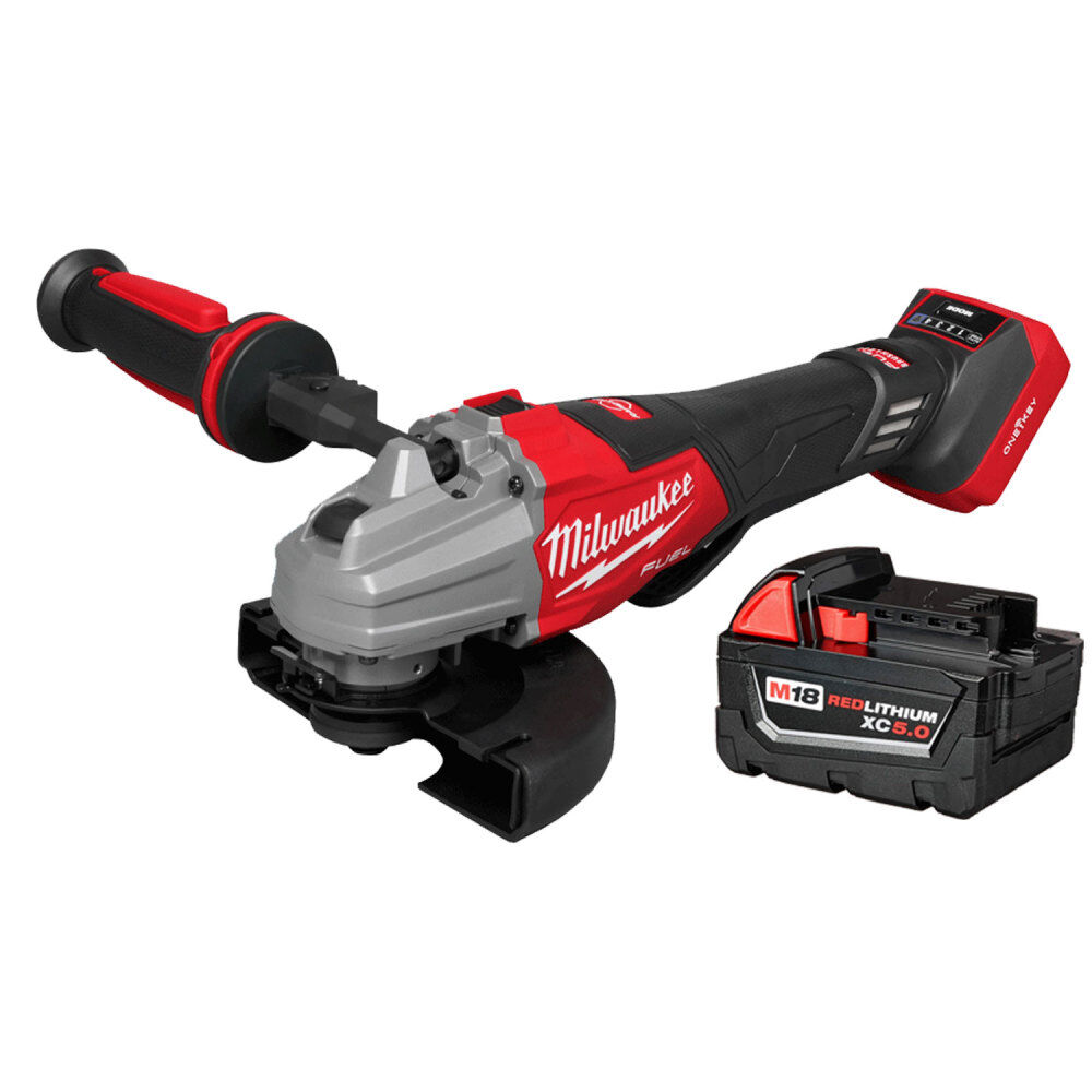 Milwaukee M18 FUEL 4 1/2 Inch – 6 Inch Dual Trigger Braking Grinder, Paddle Switch with ONE KEY & 5Ah Battery Pack