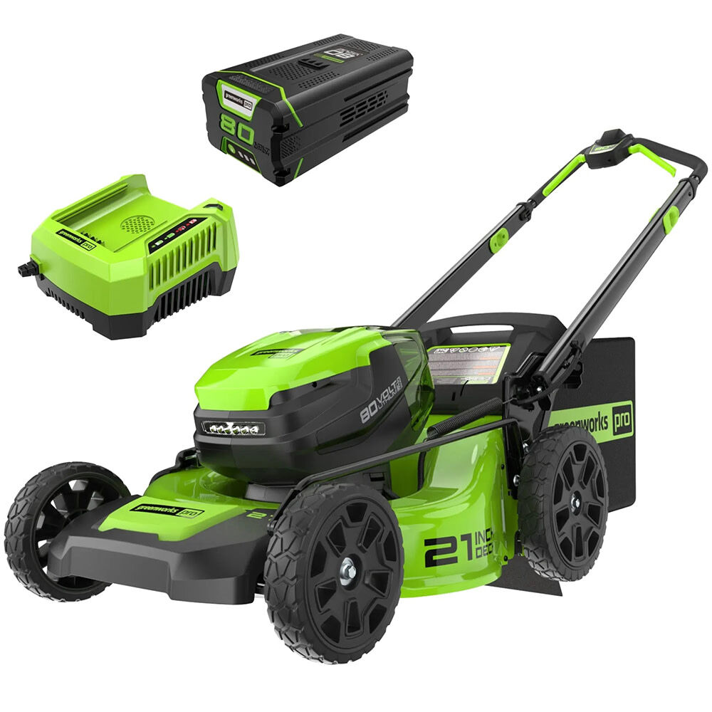 Greenworks 80V 21in Battery Powered Push Lawn Mower Kit with 4Ah Battery & Charger